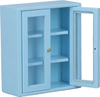 Image de 1:12 Maison de poupée Armoire murale en bois Meubles de cuisine miniatures Décoration Jeu de rôle Jouet Bleu