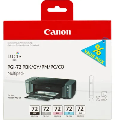 Produktbild von Canon PGI-72 PBK/GY/PM/PC/CO Multipack mit 5 Tinten, Standardertrag, Grau, Foto schwarz, Foto zyan, Foto magenta, 5 Stück(e), 430 Seiten, 510 Seiten, Multipack