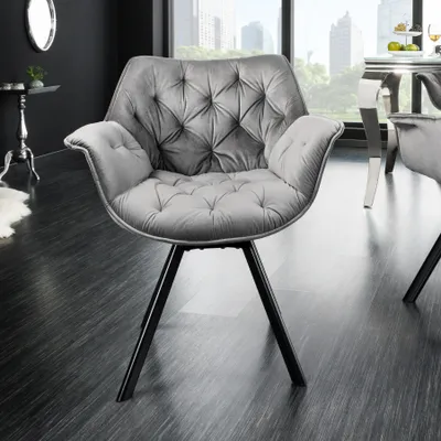 Produktbild von riess-ambiente Drehbarer Stuhl THE DUTCH COMFORT grau Samt mit Armlehnen Modern Design Drehstuhl Esszimmerstuhl Konferenzstuhl