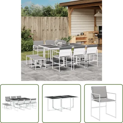 Produktbild von The Living Store 11-tlg. Garten-Essgruppe mit Kissen Weiß Textilene