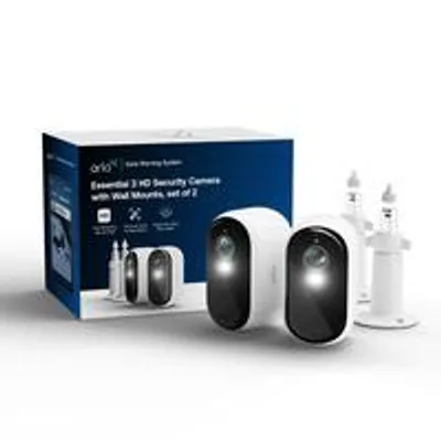 Produktbild von Arlo Essential 3 HD-Sicherheitskamera, 2er Set mit Halterungen, IP-Sicherheitskamera, Draußen, Verkabelt & Kabellos, Decke/Wand, Schwarz, Weiß, Box
