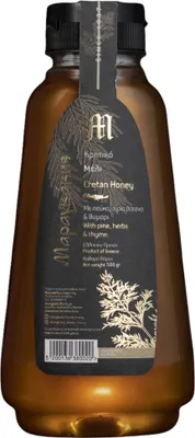 Produktbild von Kretischer Honig Kiefer Wildkräuter und Thymian 500g im Spender, aus Kreta von Maragkakis Family. Reichhaltiger Geschmack, weiche Textur.