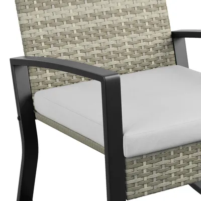 Produktbild von BEALIFE Gartenmöbel-Set 4-teilig mit Gartentisch | 4 Schaukelstühle aus PE Rattan & Glas-Tisch | Für Terrasse & Balkon | Schwarz/Khaki grau | WR310