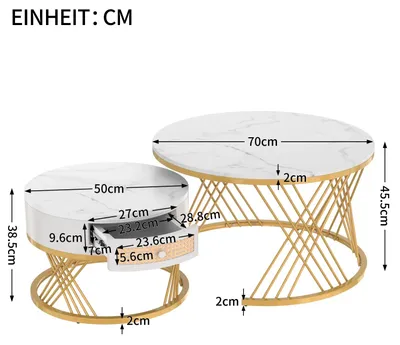 Image de Table basse - Table d'appoint - Table de salon - Ensemble de 2 - En MDF avec motif marbré