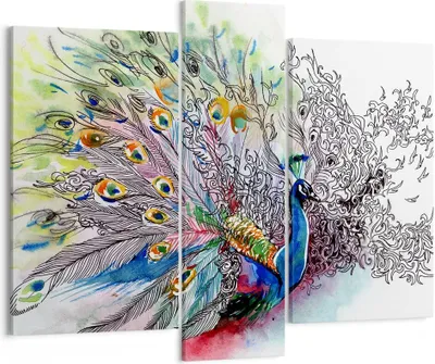Produktbild von Bild auf Leinwand - Leinwandbild - Pfau Feder Farbe - 95x80cm - Wand Bild - Wanddeko - Wandbilder - Leinwanddruck - Bilder - Kunstdruck - Wanddekoration - Leinwand bilder - Wandkunst - CB95x80-3556