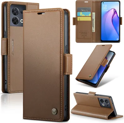 Image de OPPO Reno8 5G Case, RFID Blocking Card, Advanced Flip Leather Case with Stand Function for OPPO Reno8 5G Brown