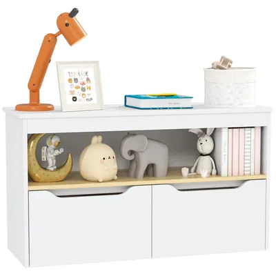 Image de Étagère à jouets pour enfants - Armoire à jouets - 2 tiroirs - Bois - Autoportante - 80 x 30 x 45 cm - Blanche