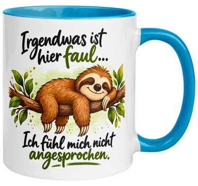 Produktbild von Tasse Faultier – „Irgendwas ist hier faul“ – lustiger Geschenk Becher für Kollegen