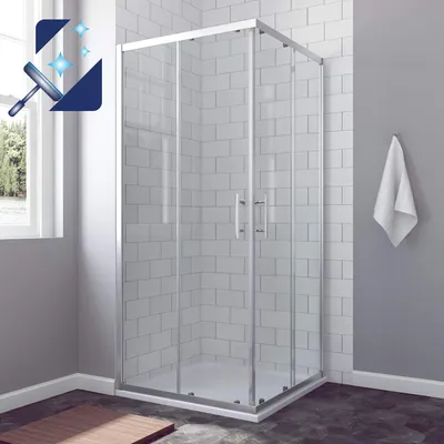 Produktbild von Duschkabine Eckeinstieg Eckdusche Duschabtrennung 90x90x195cm AQUABATOS Schiebetüren aus 6mm Nano Beschichtung ESG Echtglas Vollrahmt