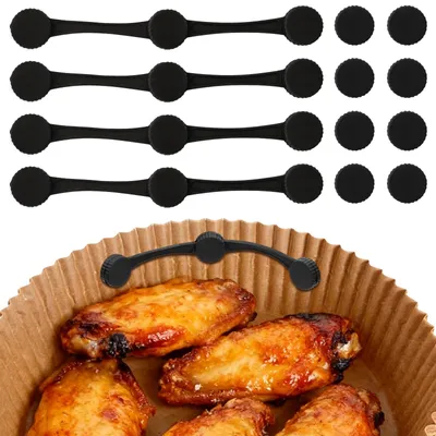 Produktbild von Magnetische Silikon-Befestigungsschnallen - Hitzebeständiges Zubehör für Heißluftfritteusen-Backpapier - 12 Stück - Schwarz