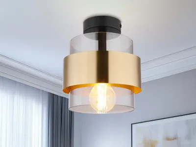 Produktbild von Globo Lighting Deckenleuchte Metall schwarz matt, Glas, Messingring, ø: 180mm, H: 215mm, exkl. 1x E27 60W 230V
