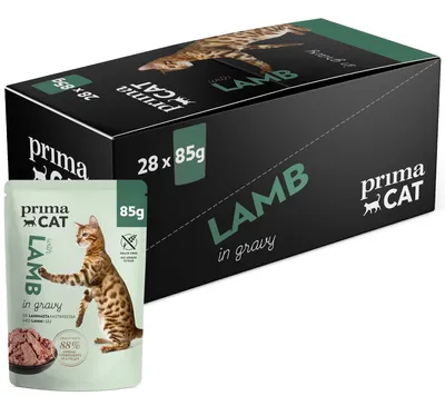 Productafbeelding van PrimaCat - Natvoer voor volwassen katten, lam in saus, 28 x 85 gram