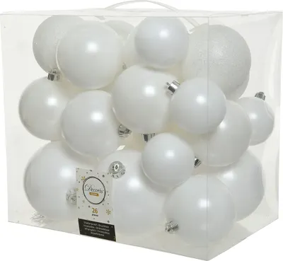 Produktbild von Weihnachtskugeln Kunststoff Mix 6-10cm winterweiss, 26er Set