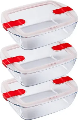 Produktbild von PYREX Pyrex - Koch- und Wärmeschale quadratisch 1 Liter 3er-Set - Transparent/Rot
