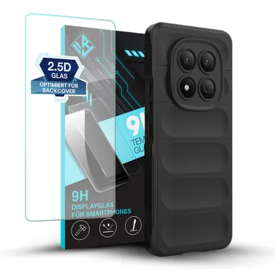 Produktbild von Handy Hülle für Xiaomi Redmi Note 15 Pro mit 9H Displayglas Displayschutz Plus Grip Case Cover Schutzhülle Softgrip Farbe: Schwarz