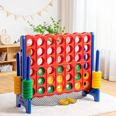 Produktbild von COSTWAY Riesiges 4 Gewinnt Spielset inkl. 42 Jumbo Ringen und Schieberegler zum schnellen Neustart, Vier in Einer Reihe Spiel groß