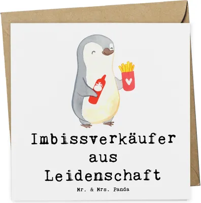 Produktbild von Mr. & Mrs. Panda Glückwunschkarte Imbissverkäufer Leidenschaft - Weiß - Geschenk, doppelkarte, anlasskarte, Spruch, Klappkarte, Grußkarte, Pommesverkäufer, Witzig, Lustig