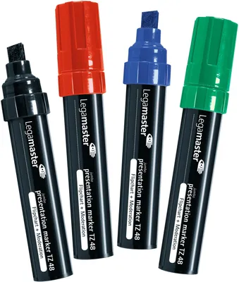 Obrázok produktu pre Legamaster Jumbo, 4 kusov, Čierna, Modrá, Zelená, Červená, Hrot dláta, Čierna, Modrá, Zelená, Červená, Plast, Kolo