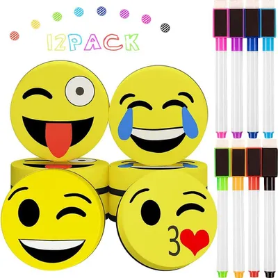 Produktbild von Whiteboard Set mit 4 magnetischen Schwämmen, 8 farbigen Markern, 2-in-1 Kreidemarker, trocken abwischbar, für