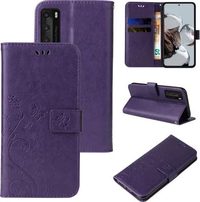 Produktbild von Handyhülle für Huawei P40 Floral Blumen Schmetterling Flip Cover Hülle Case Klapphülle Handytasche Farbe: Violett
