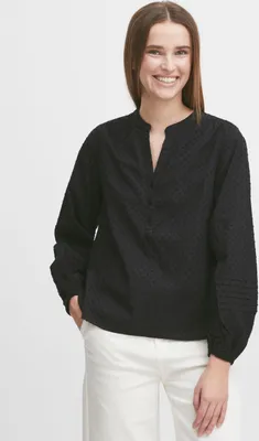 Produktbild von b.young BYGILLA Damen kurze Bluse Tunika mit V-Ausschnitt Stehkragen und Biesendetails an den Ärmeln