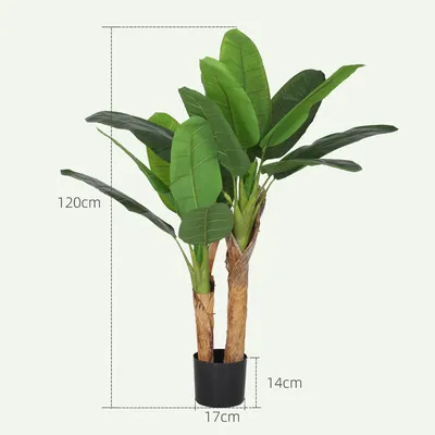 Produktbild von Künstlicher Bananenbaum - Kunstpflanze mit Topf - 120 cm Höhe - Ø 17 cm - 15 grüne Blätter - PP - Für außen