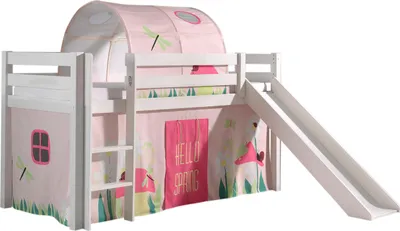 Produktbild von Vipack Spielbett Pino inkl. Rutsche, Liegefläche 90x200 cm mit Textilset Vorhang und Tunnel "Spring"