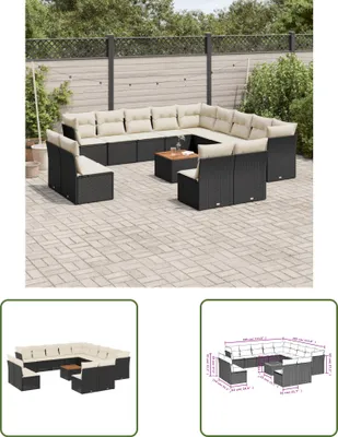 Produktbild von The Living Store 14-tlg. Garten-Sofagarnitur mit Kissen Schwarz Poly Rattan