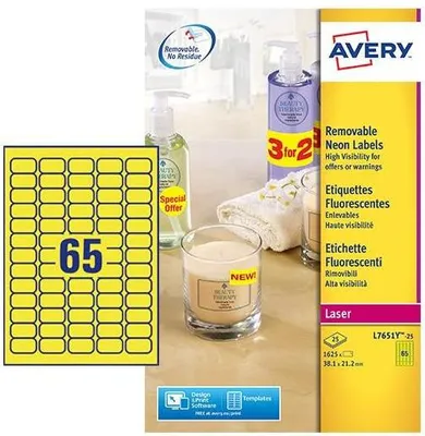 Image de AVERY Zweckform L7651Y-25 Étiquettes AVERY Zweckform Stick&Lift, 38,1 x 21,2 mm, jaunes