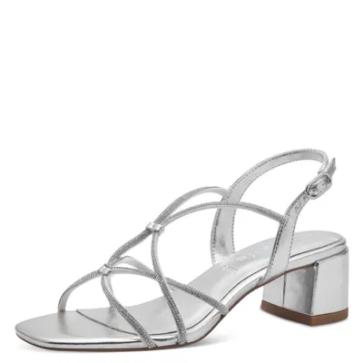 Produktbild von Tamaris Damen Sandalen mit Absatz Vegan Blockabsatz Sommer; SILVER/metallic; 35