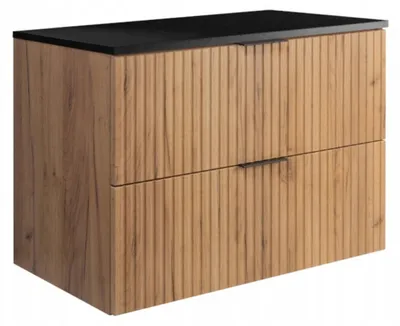 Zdjęcie produktu dla Szafka Łazienkowa Wisząca Pod Umywalkę Flisan Dąb 80X46 Cm Z Blatem Czarnym