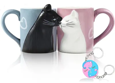 Immagine prodotto di Set di tazze da caffè Binoster con motivo del gatto, ideale come regalo