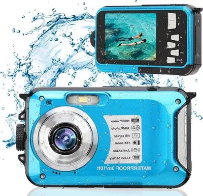 Image de Appareil photo sous-marin étanche, écran LCD 2,7 pouces, 30 Mpx, HD 1080p, zoom 16x, jusqu'à 128 Go, batterie 650 mAh, pour vos aventures de plongée avec tuba