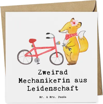 Produktbild von Mr. & Mrs. Panda Grußkarte Zweirad Mechanikerin Leidenschaft - Weiß - Geschenk, anlasskarte, faltkarte, Klappkarte, doppelkarte, Glückwunschkarte