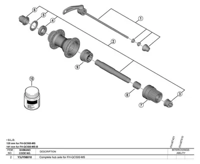 Zdjęcie produktu dla SHIMANO FH-QC500-MS, oś hufcowa, czarna, uniwersalny rozmiar