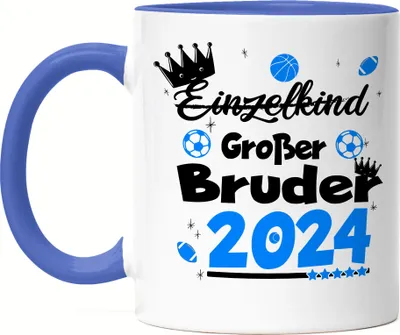 Produktbild von Einzelkind Wird Großer Bruder 2024 Tasse Blau Ankündigung Schwangerschaft Bruder Fußball Babynews