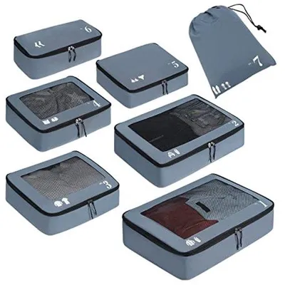 Image de Kit de rangement de voyage - Lot de 7 pièces pour vêtements et chaussures - Gris