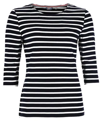 Produktbild von modAS Bretonisches Damenshirt mit 3/4-Arm - Streifenshirt Ringelshirt Basic Shirt Gestreift aus Baumwolle in Blau/Weiß Größe 38