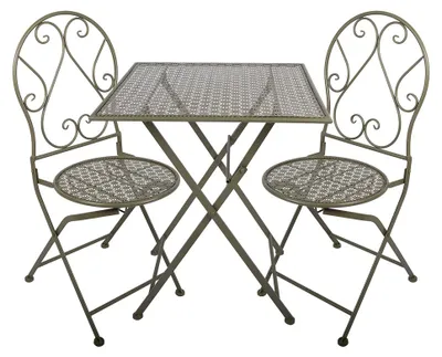 Produktbild von Clayre & Eef Bistro-Set Bistrotisch Bistrostuhl 3-Teilig 60x60x70 / 50x40x93 cm Grün Metall