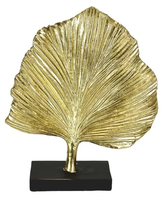 Ginkgo-Blatt-Skulptur, Polyharz, gold, 24x20x6 cm