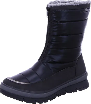 A single black winter boot is shown against a white background.