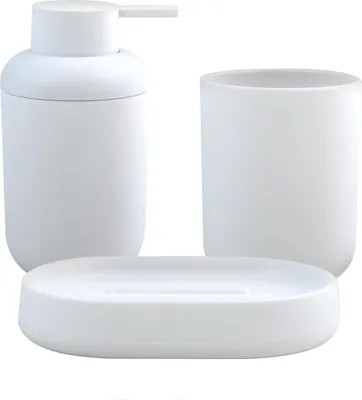 Produktbild von MSV Bad Accessoires Badezimmerzubehörset "Isi" 3-teilig - Seifenspender, Seifenschale, Zahnputzbecher Weiß matt