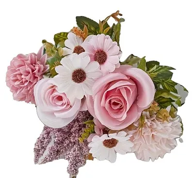 Image de Bouquet de roses artificielles, fleurs en soie, décoration de mariage élégante, rose