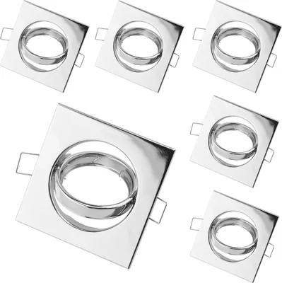 Produktbild von LUMILED 6x Einbaustrahler schwenkbar flach MR16 GU10 Fassung Spots für LED oder Halogen Einbauleuchten Einbaurahmen eckig stahl Chrome Glänzend Einbauspots Downlight