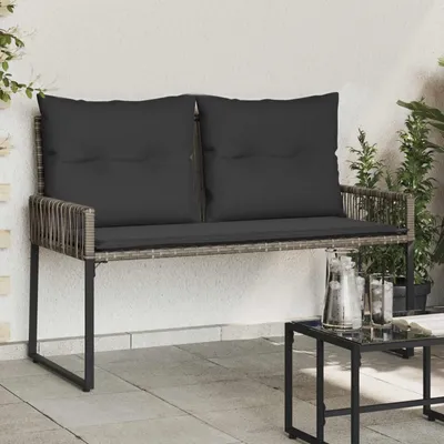 Produktbild von Bank Outdoor mit Kissen 4 pcs Grau und Dunkelgrau Poly-Rattan - Gartenbänke DE993