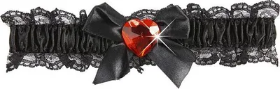 Immagine prodotto di Giarrettiera in raso con fiocco e cuore nero-rosso - Taglia unica