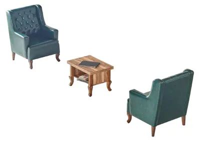 Produktbild von Sitzmöbel Set Chesterfield Sessel Grün Couchtisch Braun Leder Klassisch