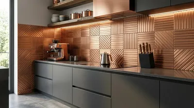 Produktbild von CopperAndCraft Metallfliesen Stripes – 6 handgefertigte  kupfer dekorative Fliesen 40x60 cm