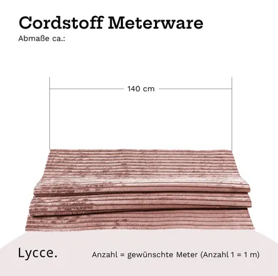 Produktbild von Lycce Cordstoff Meterware | 35.000 Scheuertouren | Tierfreundlich & kratzresistent | 1 lfm x 1,40 m breiter Polsterstoff für Möbel, Kissenbezüge und andere DIY Projekte | 360 g / m² | versch. Farben, Farbe:powder rosa