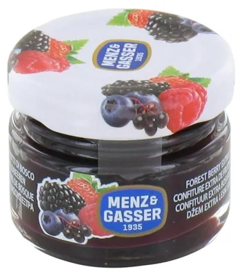 Produktbild von Menz & Gasser Extra Bosvruchten Marmelade 24x28g, 672g Gesamtgewicht